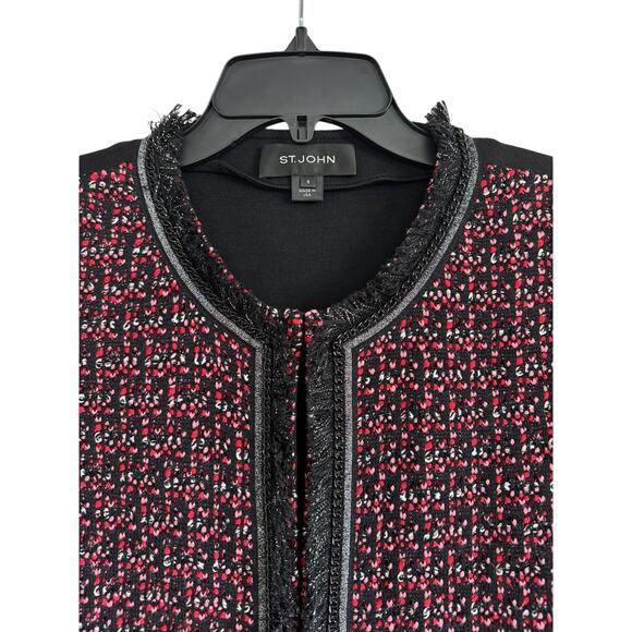 ST. JOHN MILANO KNIT TWEED BOUCLE FRINGE CROPPED JACKET - Picture 2 of 4